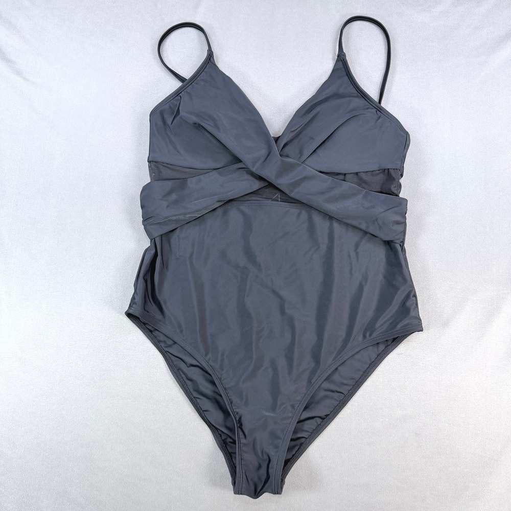 Cupshe DASL1151BB Womens Large Black‎ Mesh  V-Neck One Piece Swimsuit Beachwear